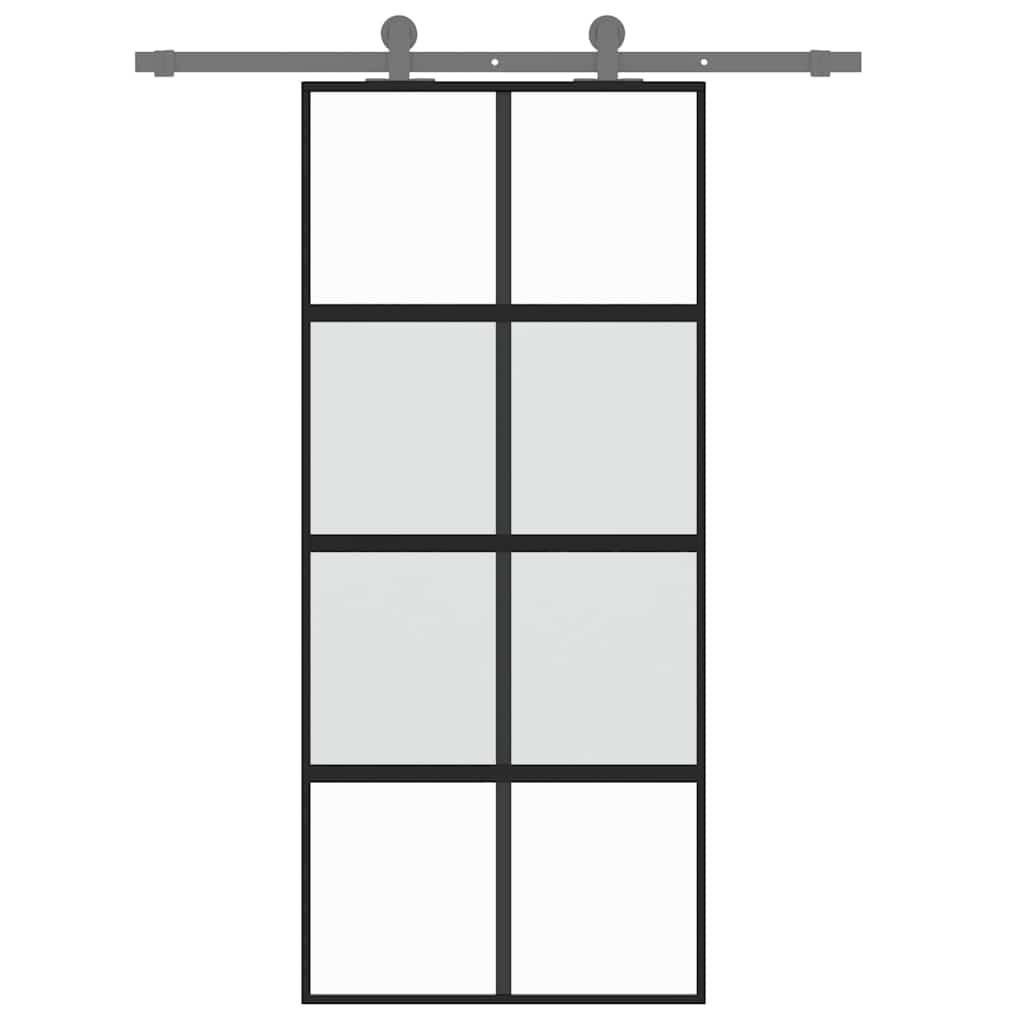 Skyvedør svart 90x205 cm herdet glass og aluminium