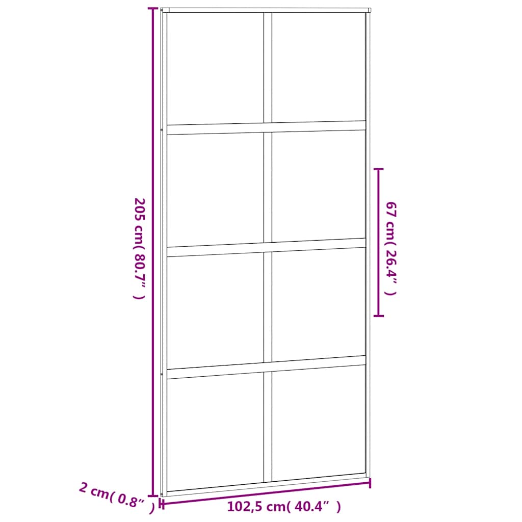 Skyvedør svart 102,5x205 cm herdet glass og aluminium