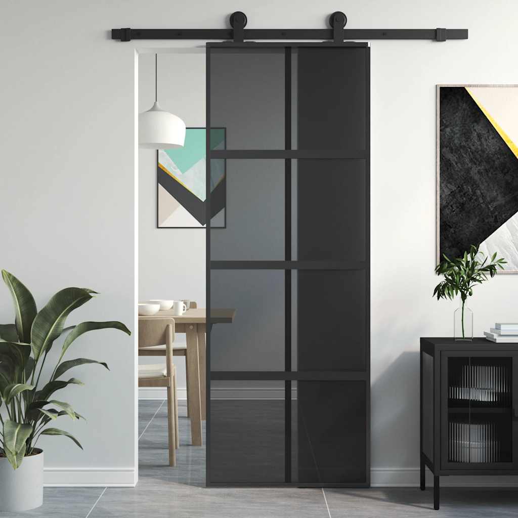 Skyvedør svart 76x205 cm herdet glass og aluminium