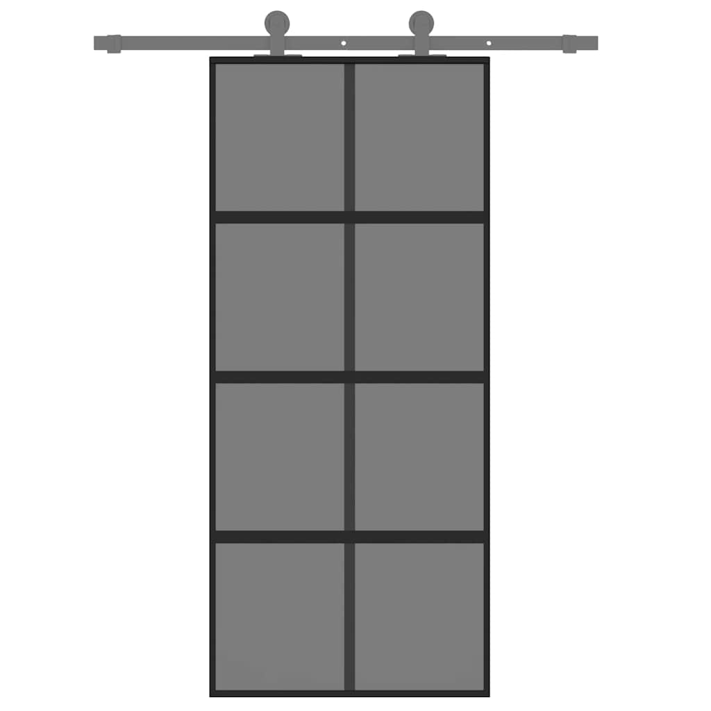 Skyvedør svart 90x205 cm herdet glass og aluminium