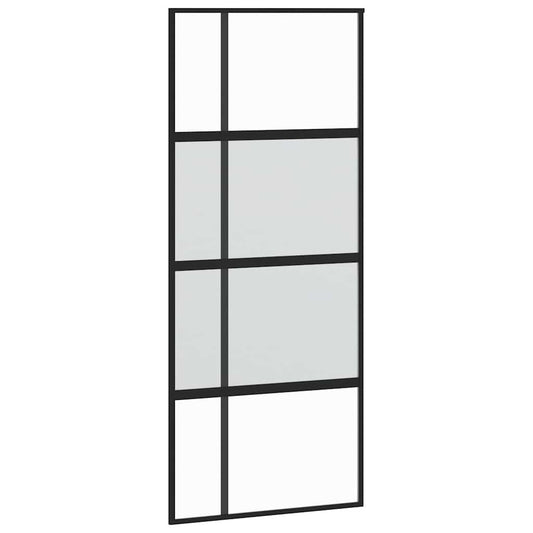 Skyvedør svart 90x205 cm herdet glass og aluminium