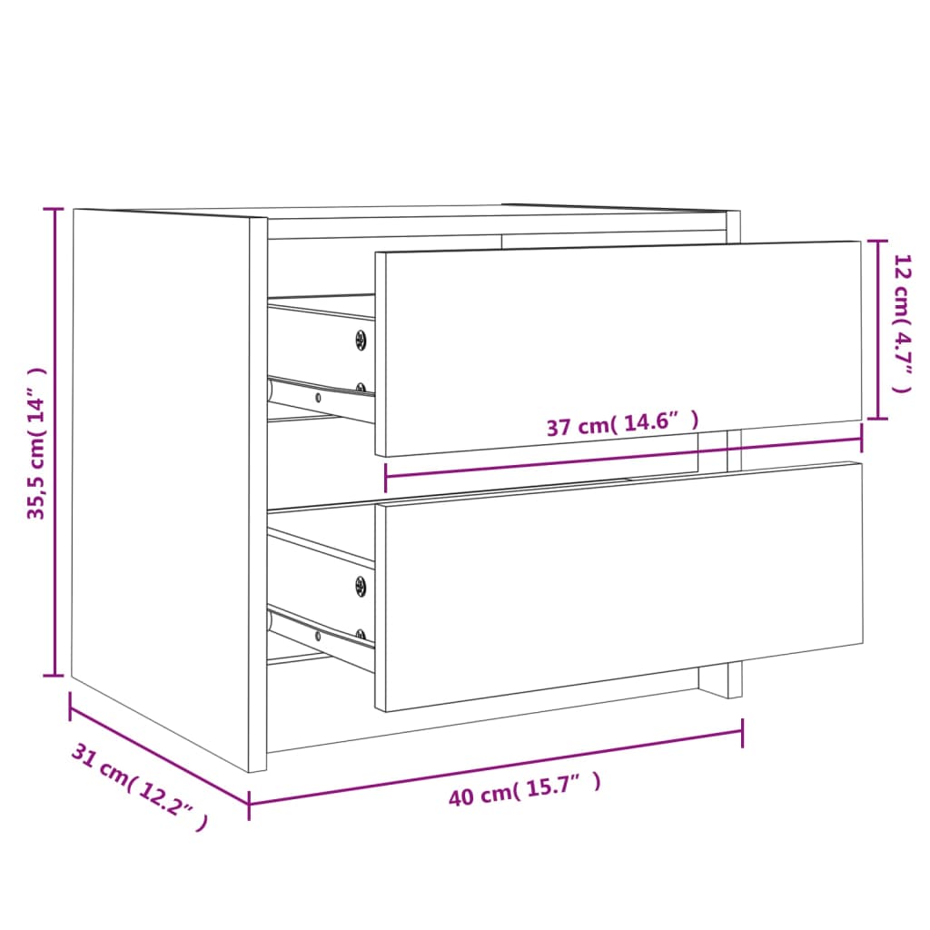 Nattbord 2 stk 40x31x35,5 cm heltre furu