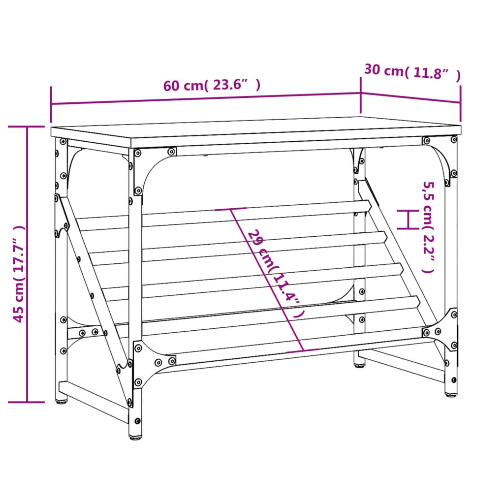 Skohylle svart 60x30x45 cm konstruert tre
