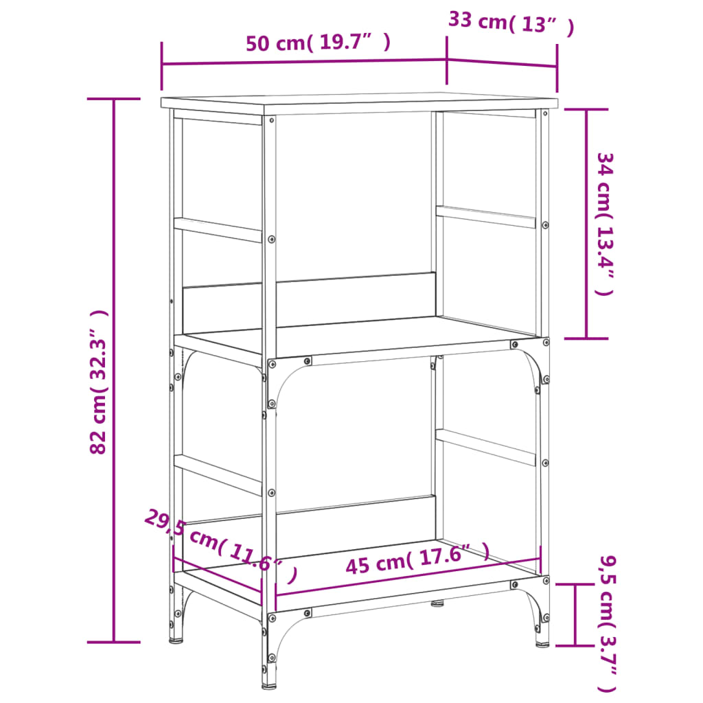 Bokhylle sonoma eik 50x33x82 cm konstruert tre