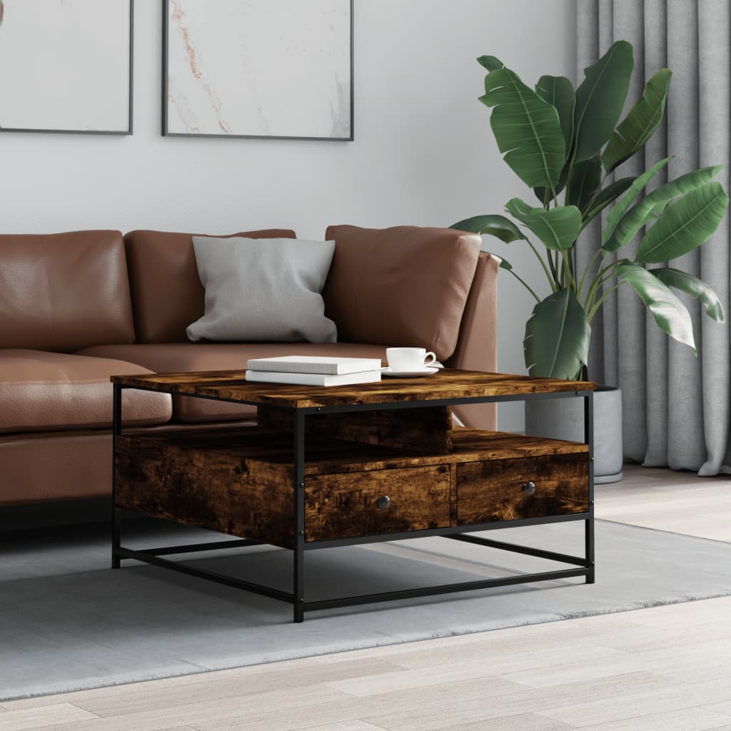 Salongbord røkt eik 80x80x45 cm konstruert tre