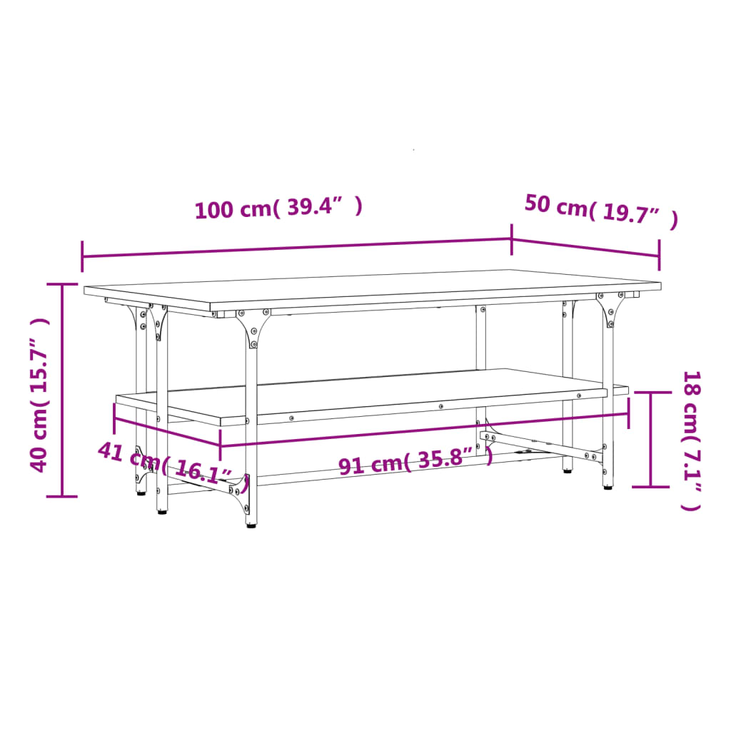 Salongbord svart 100x50x40 cm konstruert tre
