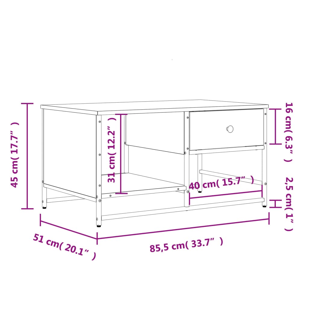 Salongbord svart 85,5x51x45 cm konstruert tre