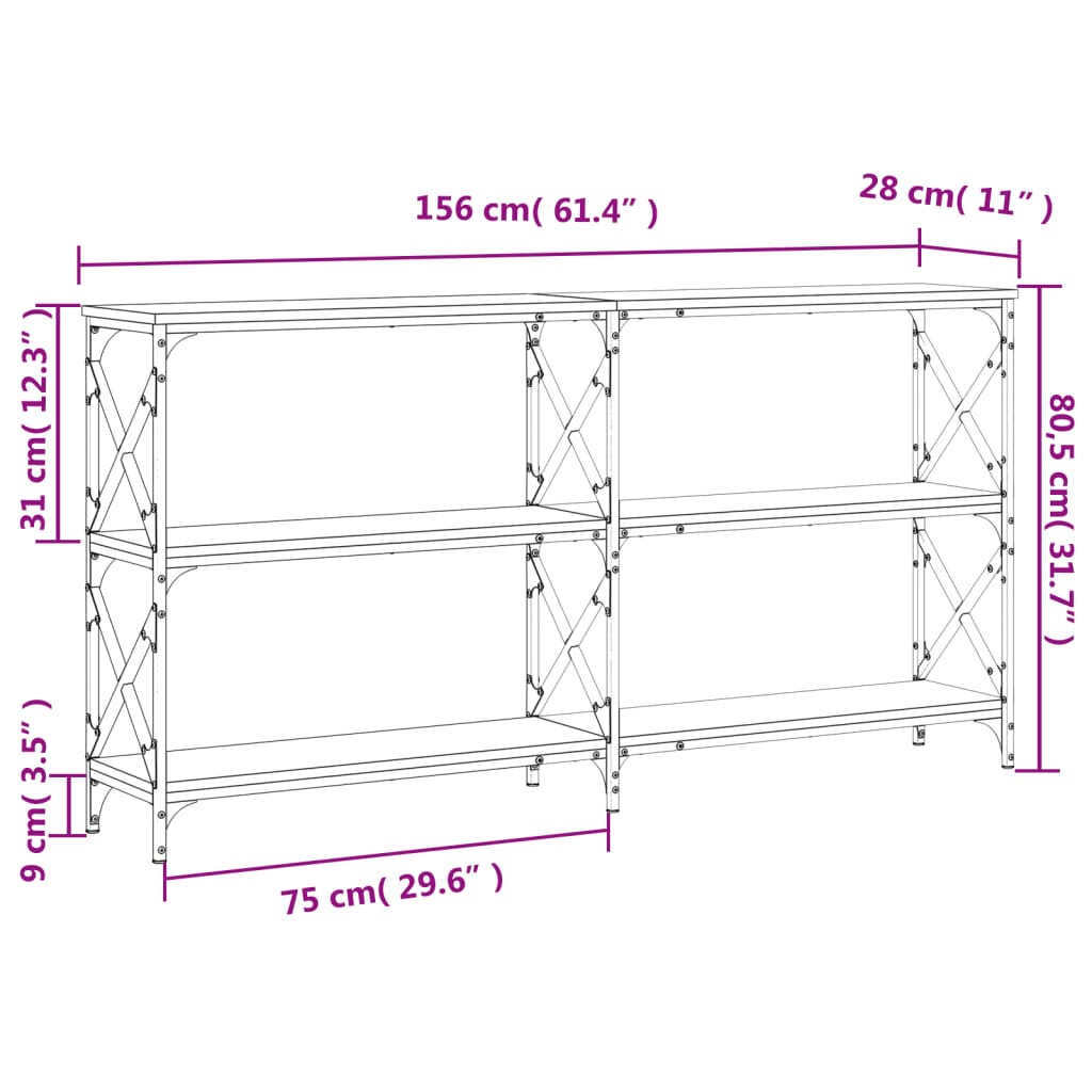Konsollbord sonoma eik 156x28x80,5 cm konstruert tre