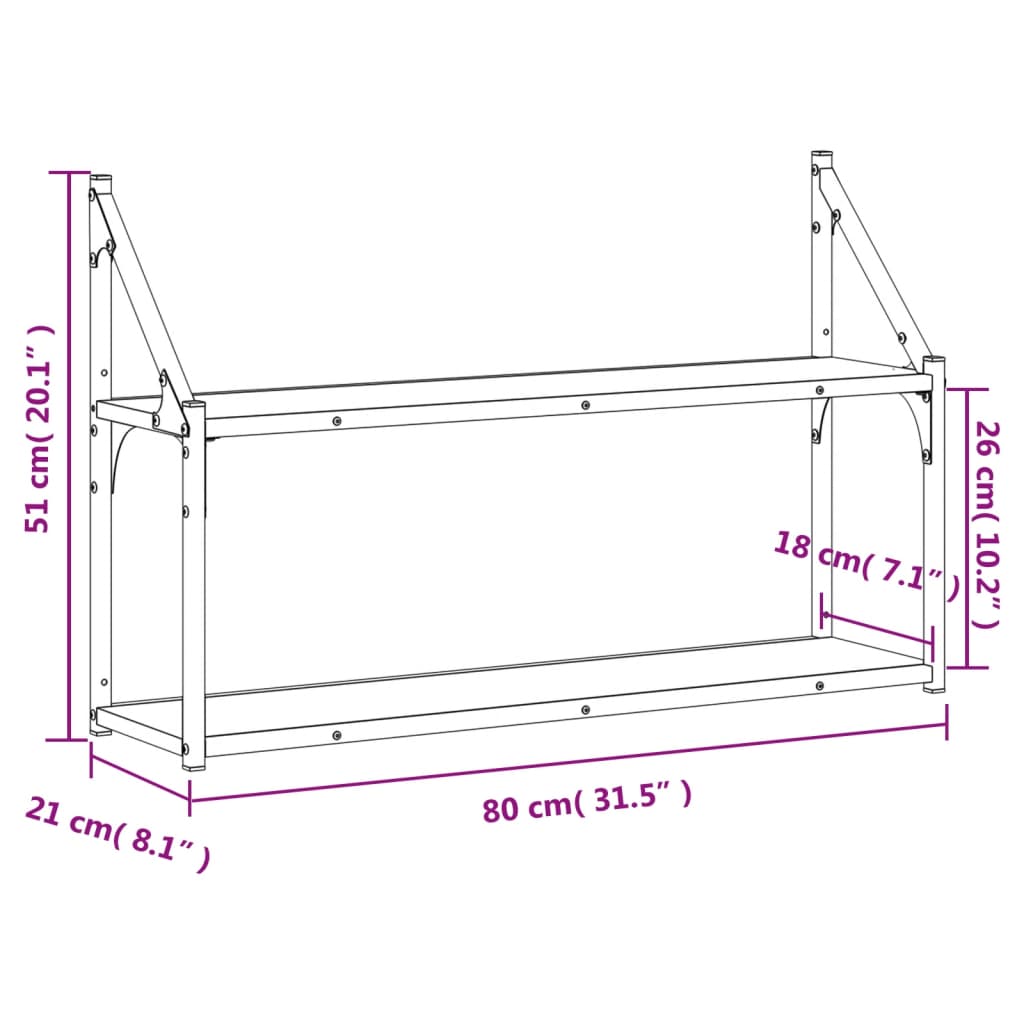 Vegghylle 3 etasjer sonoma eik 80x21x51 cm konstruert tre