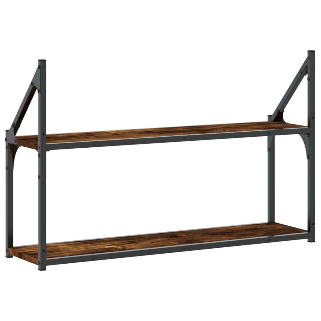 Vegghylle 2 etasjer røkt eik 80x21x51 cm konstruert tre