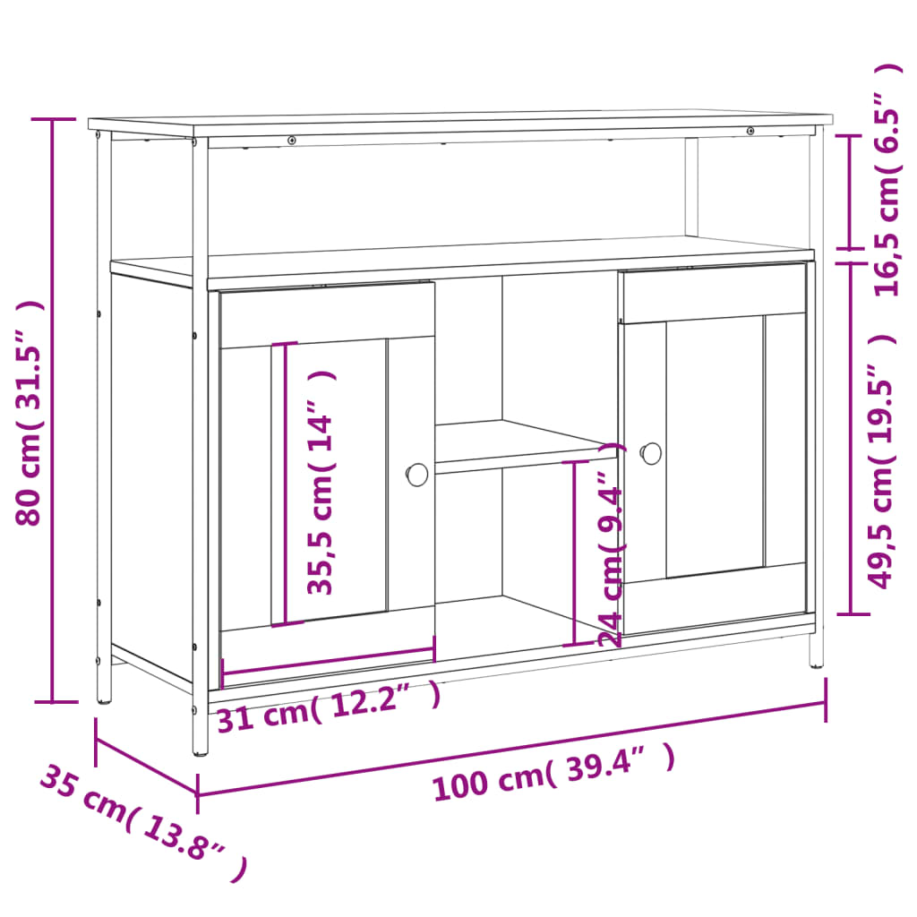 Skjenk røkt eik 100x35x80 cm konstruert tre