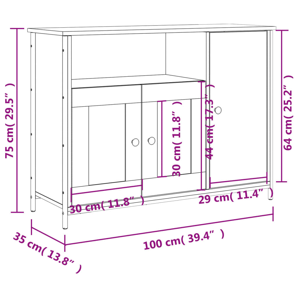 Skjenk sonoma eik 100x35x75 cm konstruert tre