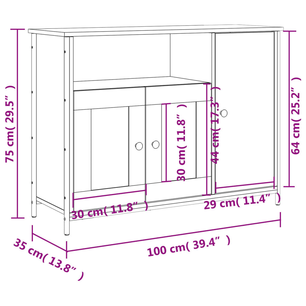 Skjenk røkt eik 100x35x75 cm konstruert tre
