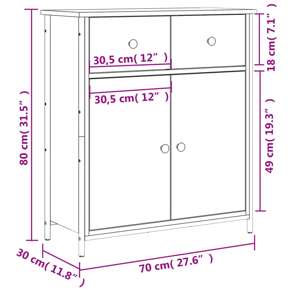 Skjenk sonoma eik 70x30x80 cm konstruert tre