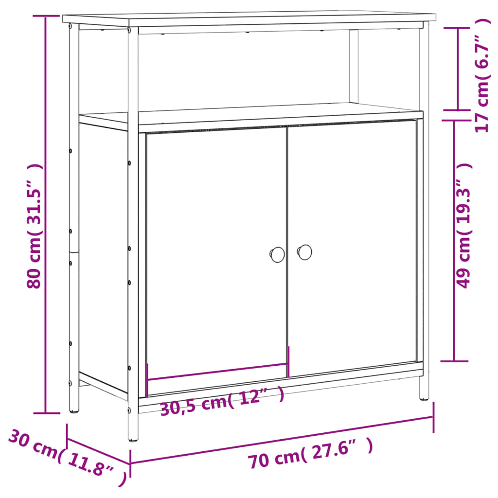 Skjenk Sonoma eik 70x30x80 cm konstruert tre