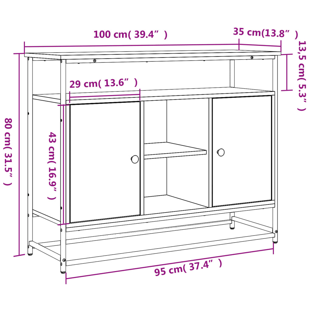 Skjenk røkt eik 100x35x80 cm konstruert tre