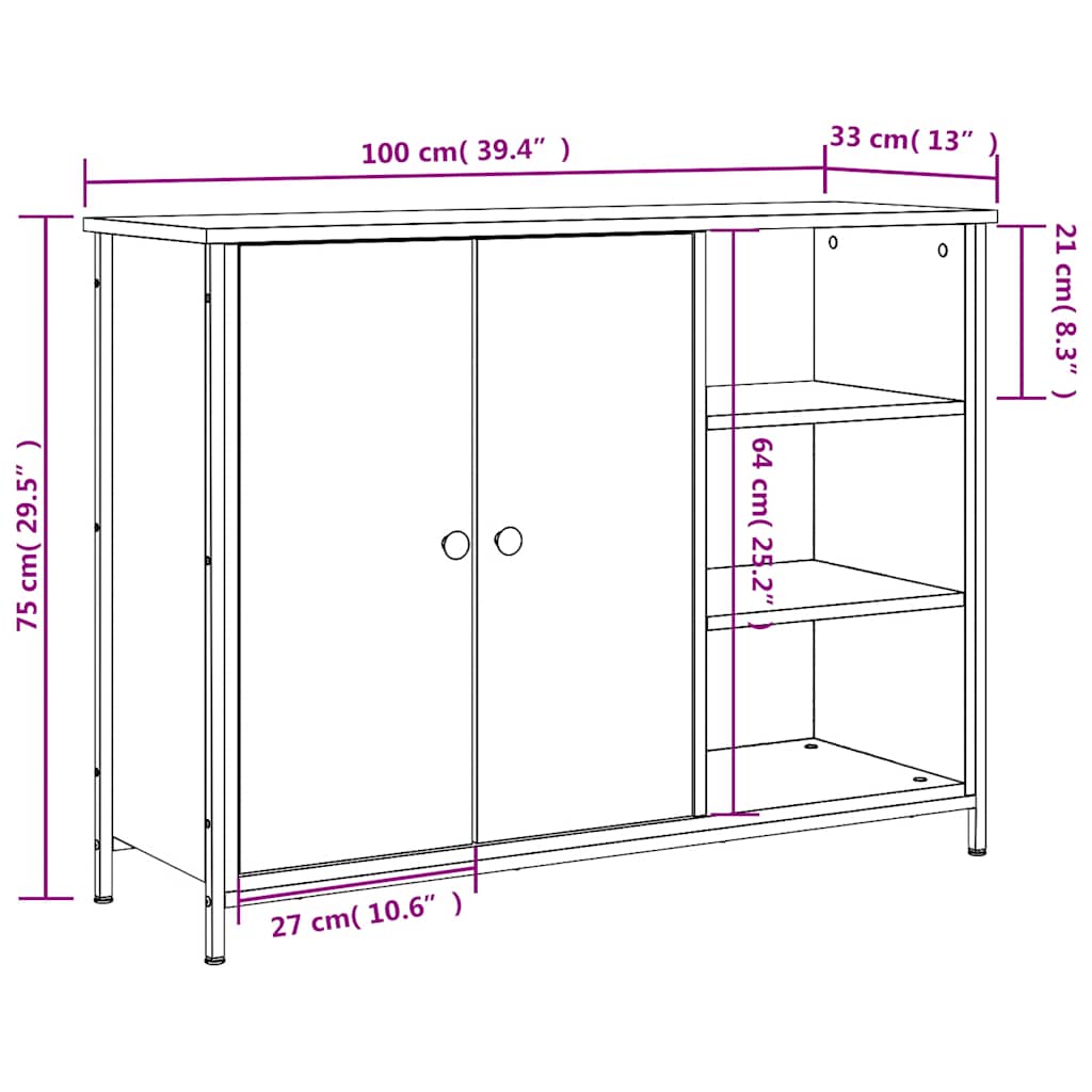 Skjenk røkt eik 100x33x75 cm konstruert tre