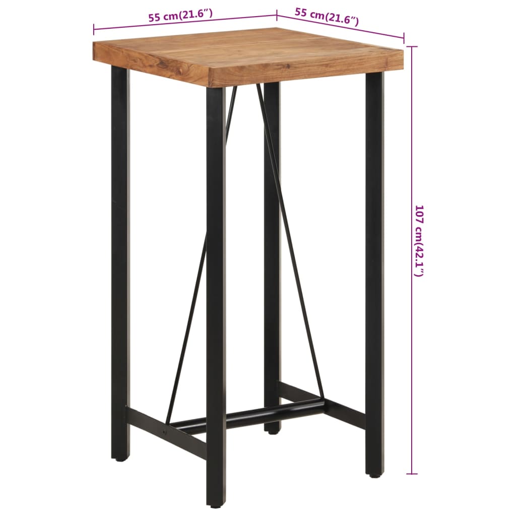 Barbord 55x55x107 cm heltre akasie og jern