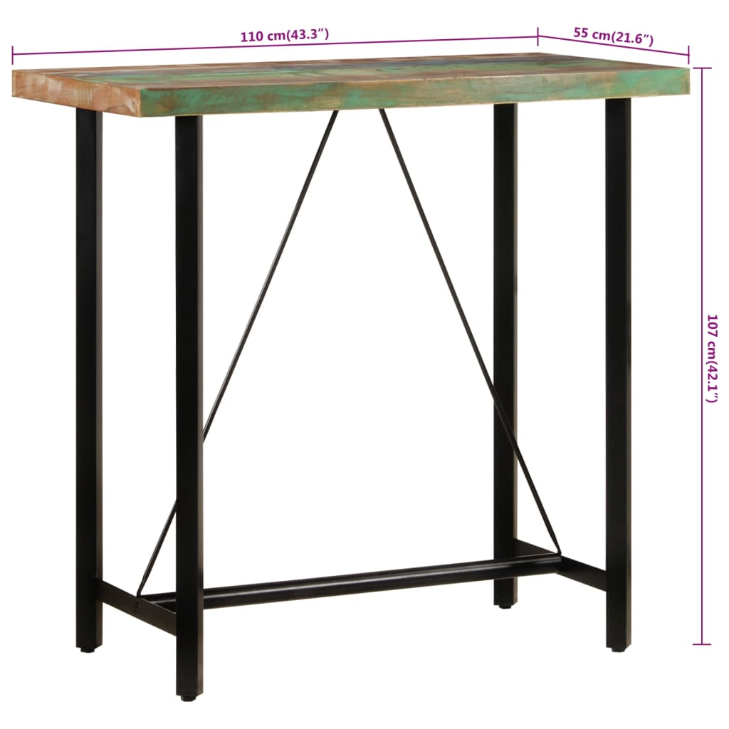 Barbord 110x55x107 cm gjenvunnet heltre og jern