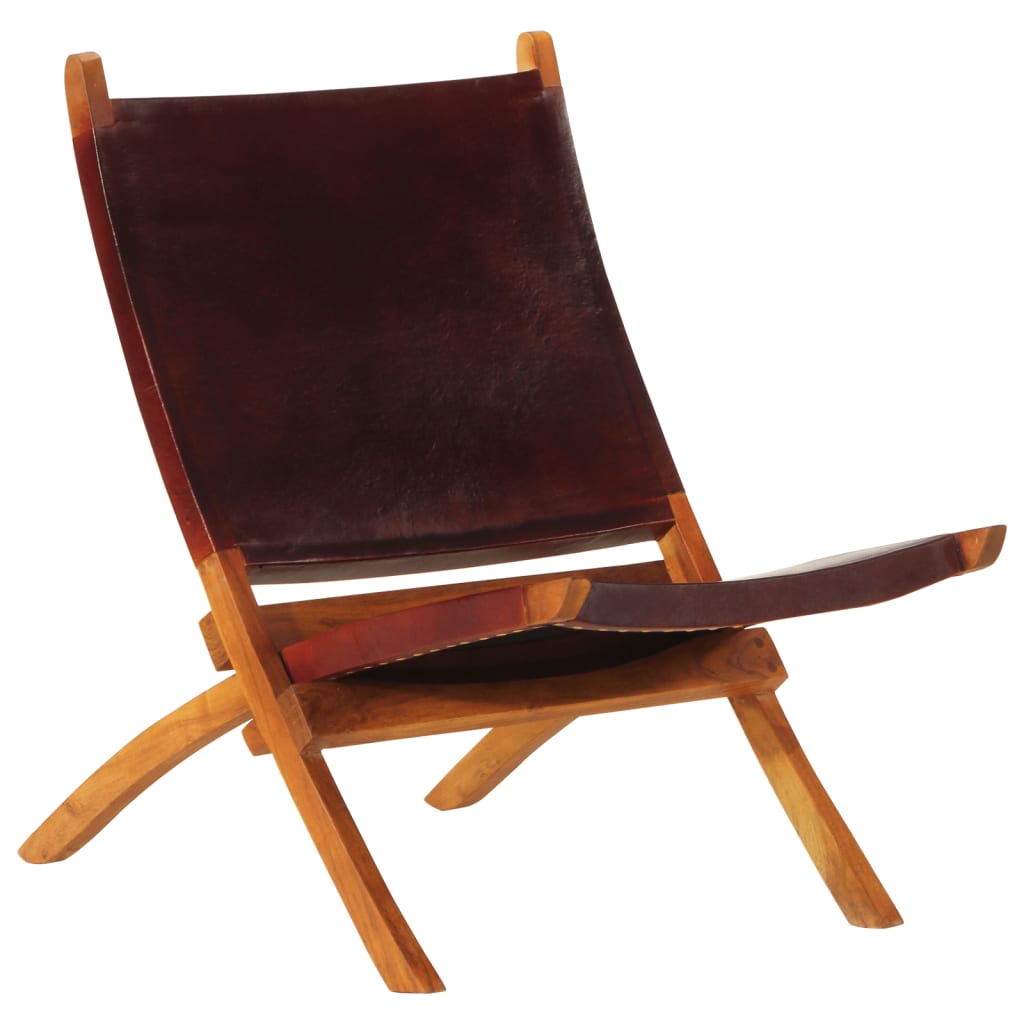 Sammenleggbar fluktstol mørkebrun ekte skinn