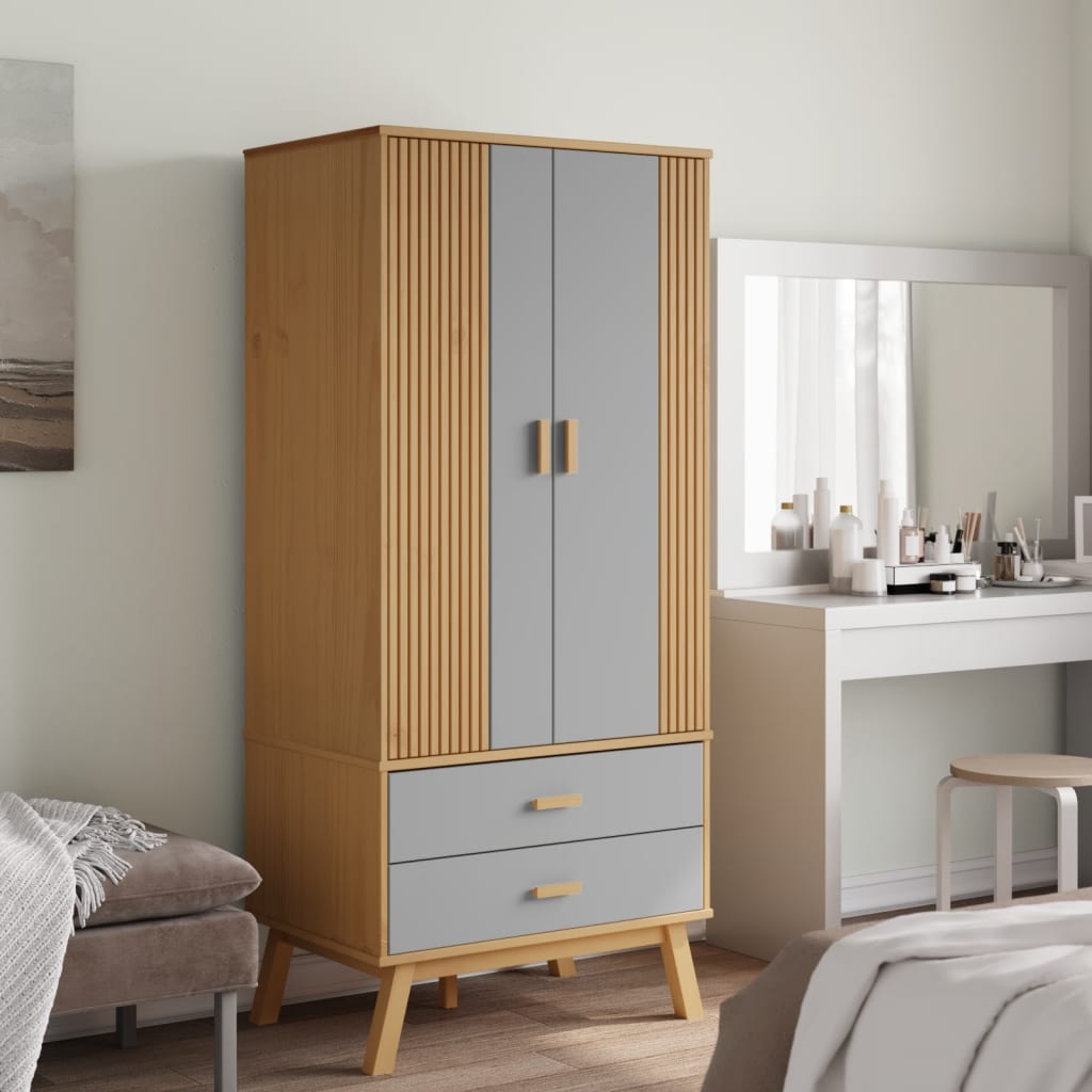 Garderobe OLDEN grå og brun 76,5x53x172 cm heltre furu vidaXL