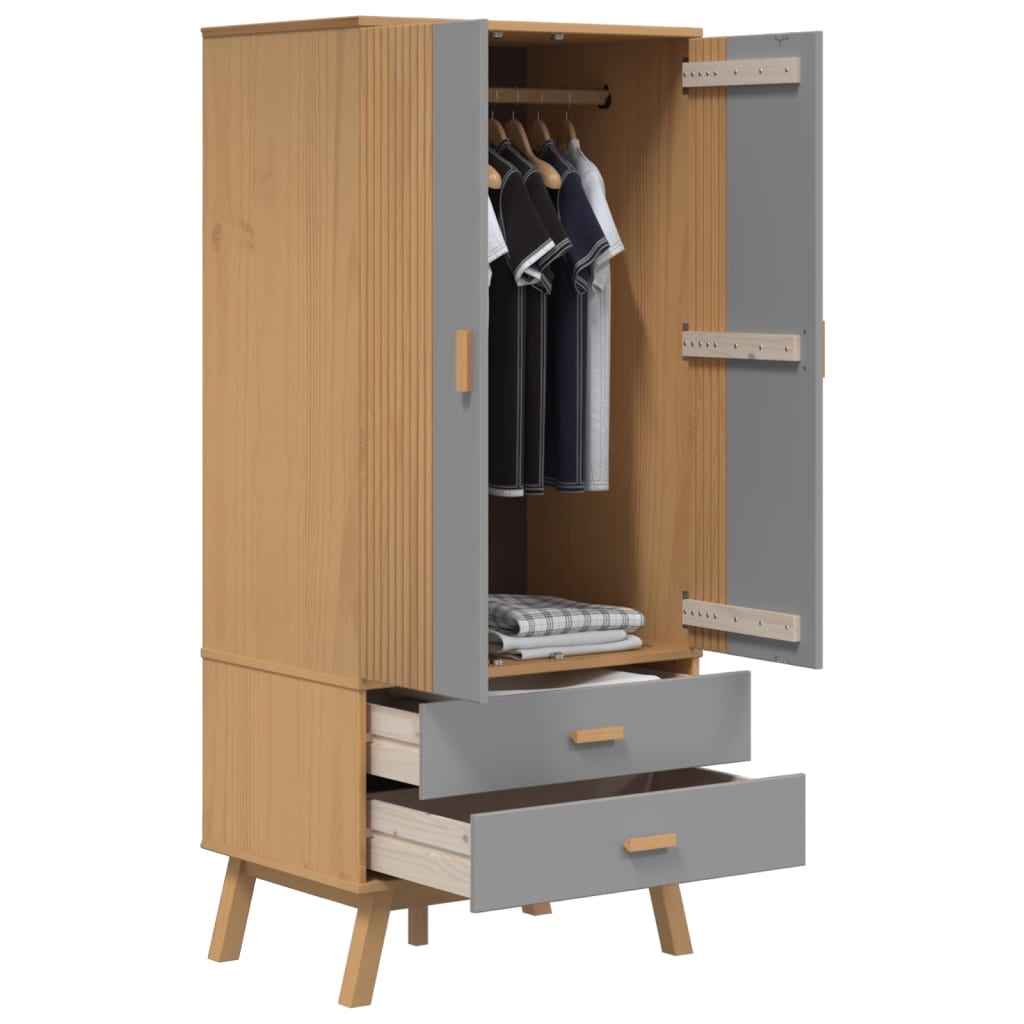 Garderobe OLDEN grå og brun 76,5x53x172 cm heltre furu vidaXL