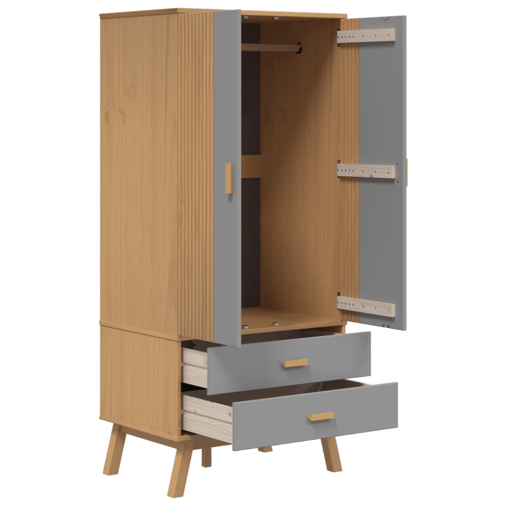 Garderobe OLDEN grå og brun 76,5x53x172 cm heltre furu vidaXL