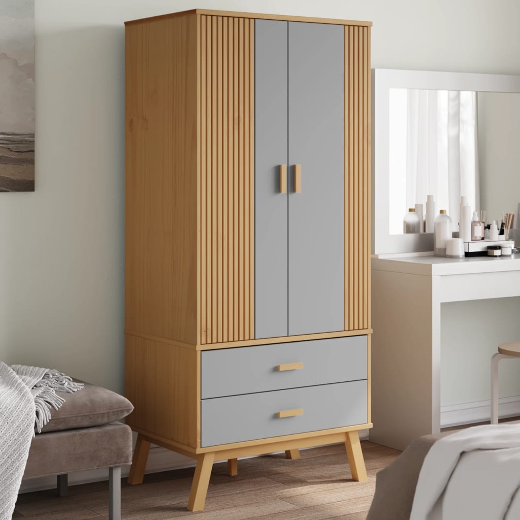 Garderobe OLDEN grå og brun 76,5x53x172 cm heltre furu vidaXL