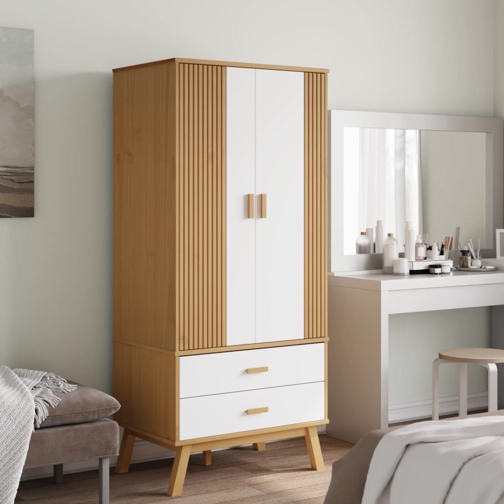 Garderobe OLDEN hvit og brun 76,5x53x172 cm heltre furu vidaXL