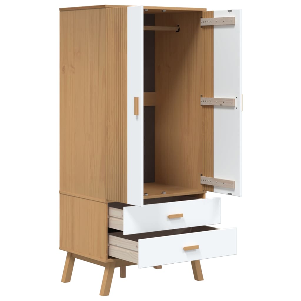 Garderobe OLDEN hvit og brun 76,5x53x172 cm heltre furu vidaXL