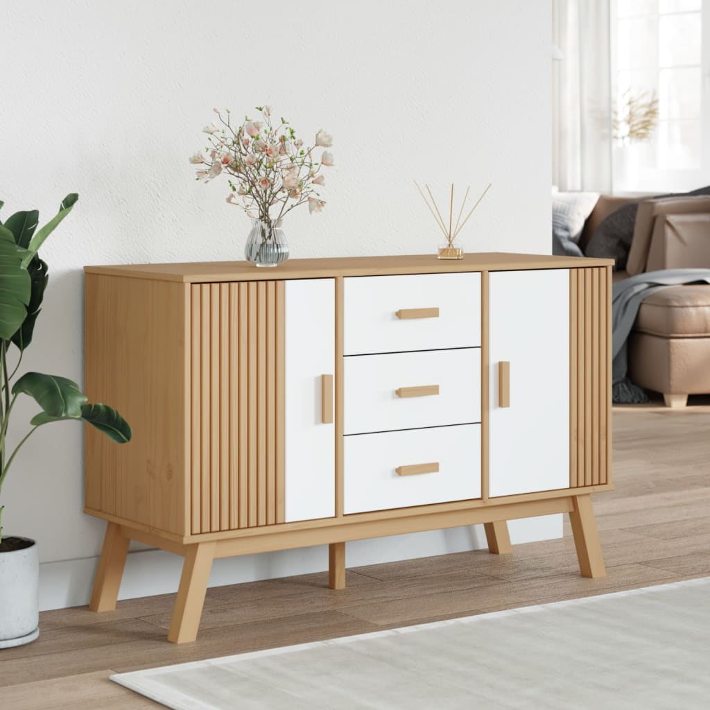 Skjenk OLDEN hvit og brun 114x43x73,5 cm heltre furu
