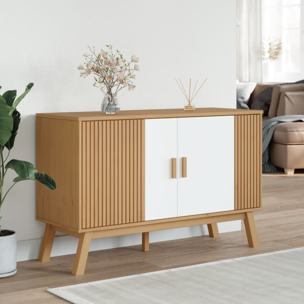 Skjenk OLDEN hvit og brun 114x43x73,5 cm heltre furu