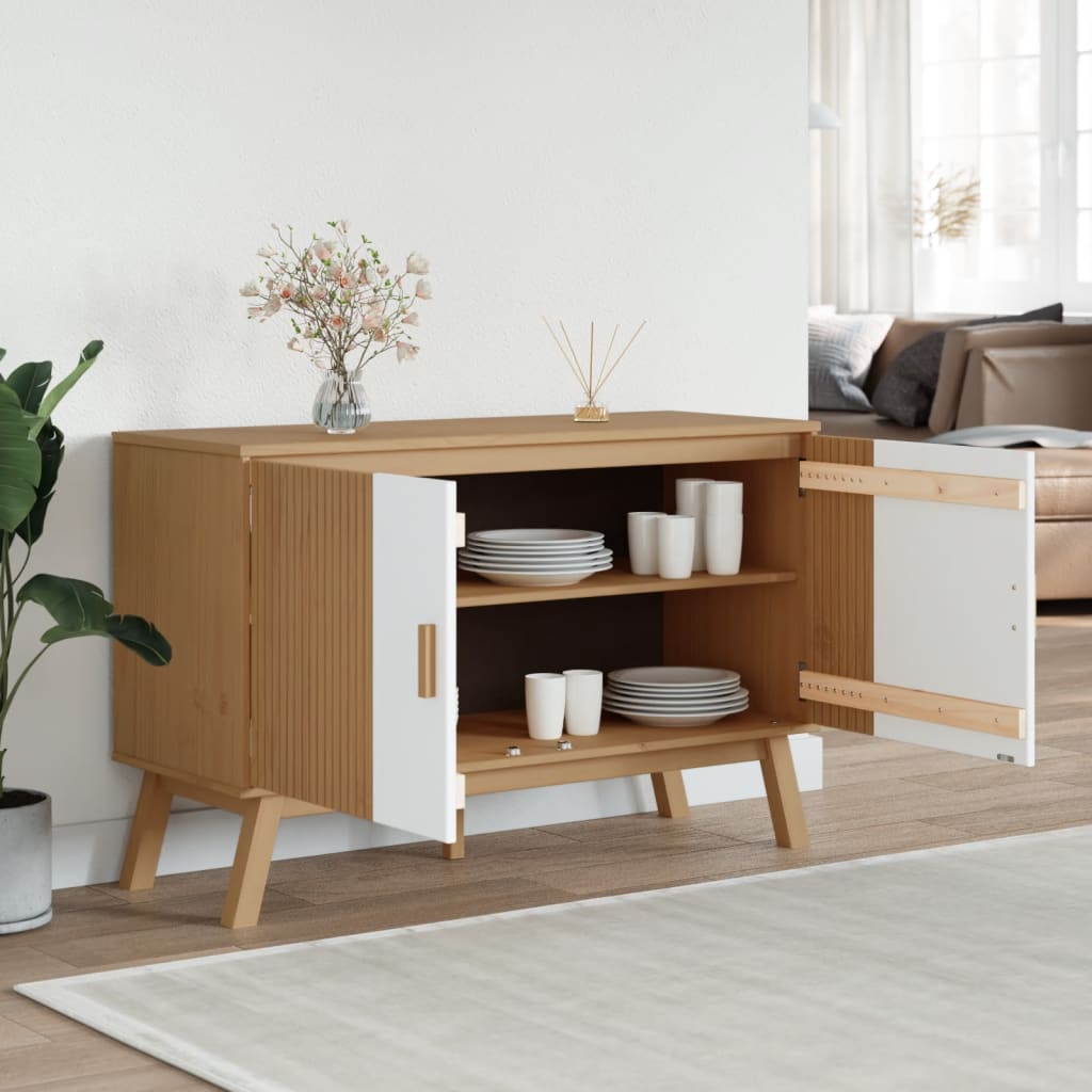 Skjenk OLDEN hvit og brun 114x43x73,5 cm heltre furu