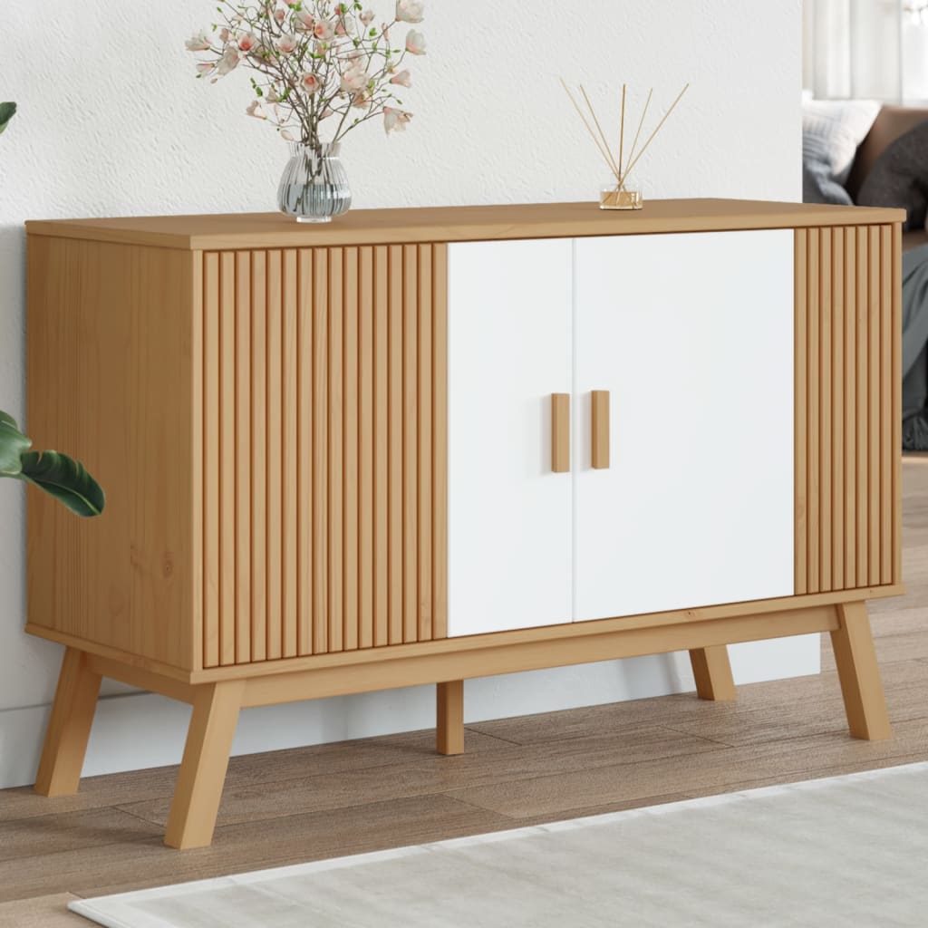 Skjenk OLDEN hvit og brun 114x43x73,5 cm heltre furu
