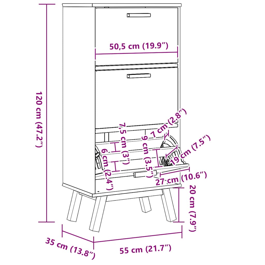 Skoskap OLDEN brun 55x35x120 cm heltre furu