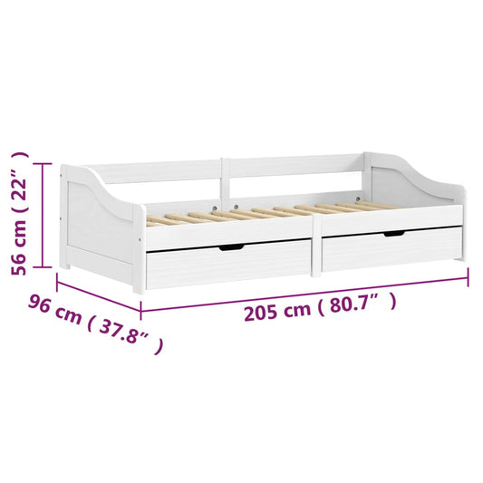 Dagseng med 2 skuffer IRUN hvit 90x200 cm heltre furu