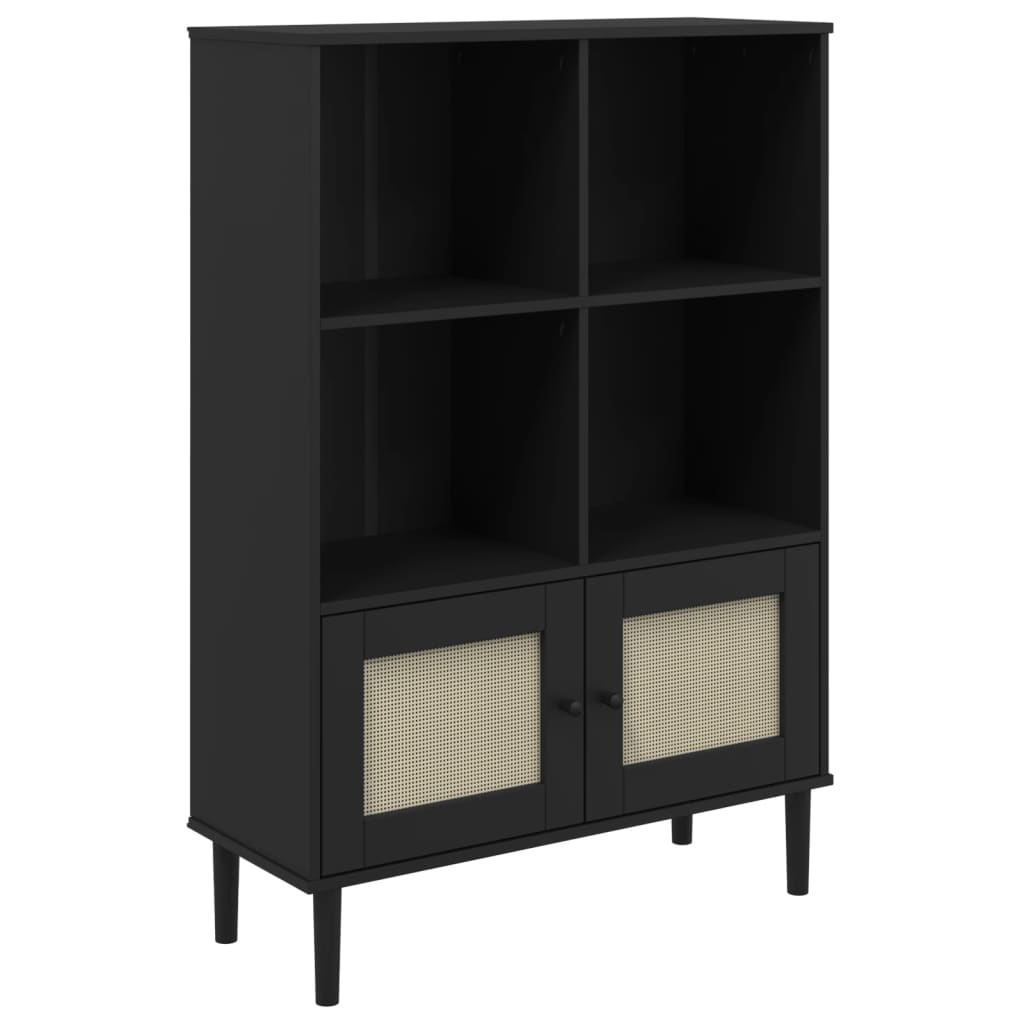 Bokhylle SENJA svart 90x35x130 cm heltre furu