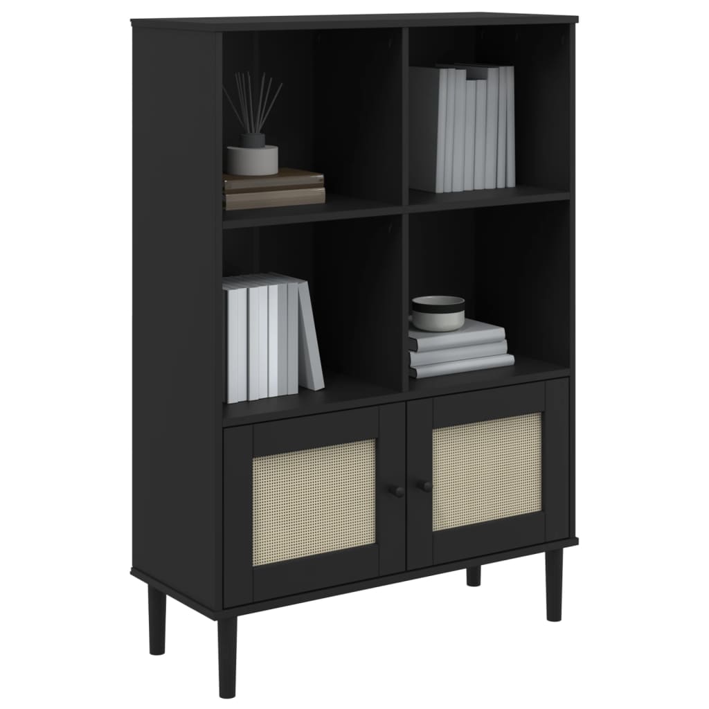 Bokhylle SENJA svart 90x35x130 cm heltre furu