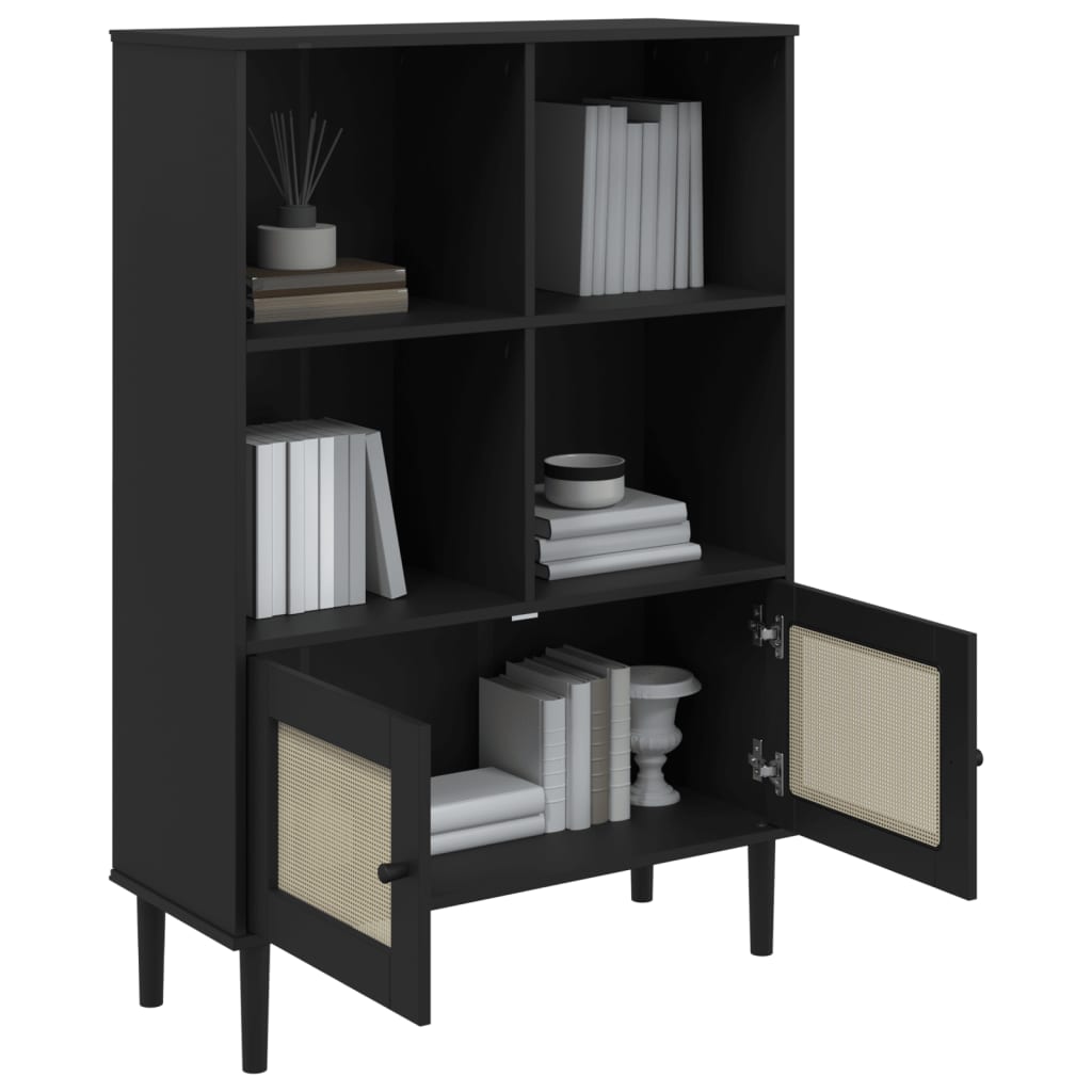 Bokhylle SENJA svart 90x35x130 cm heltre furu