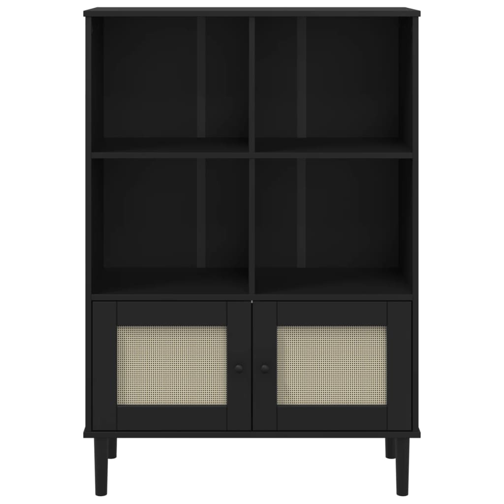 Bokhylle SENJA svart 90x35x130 cm heltre furu