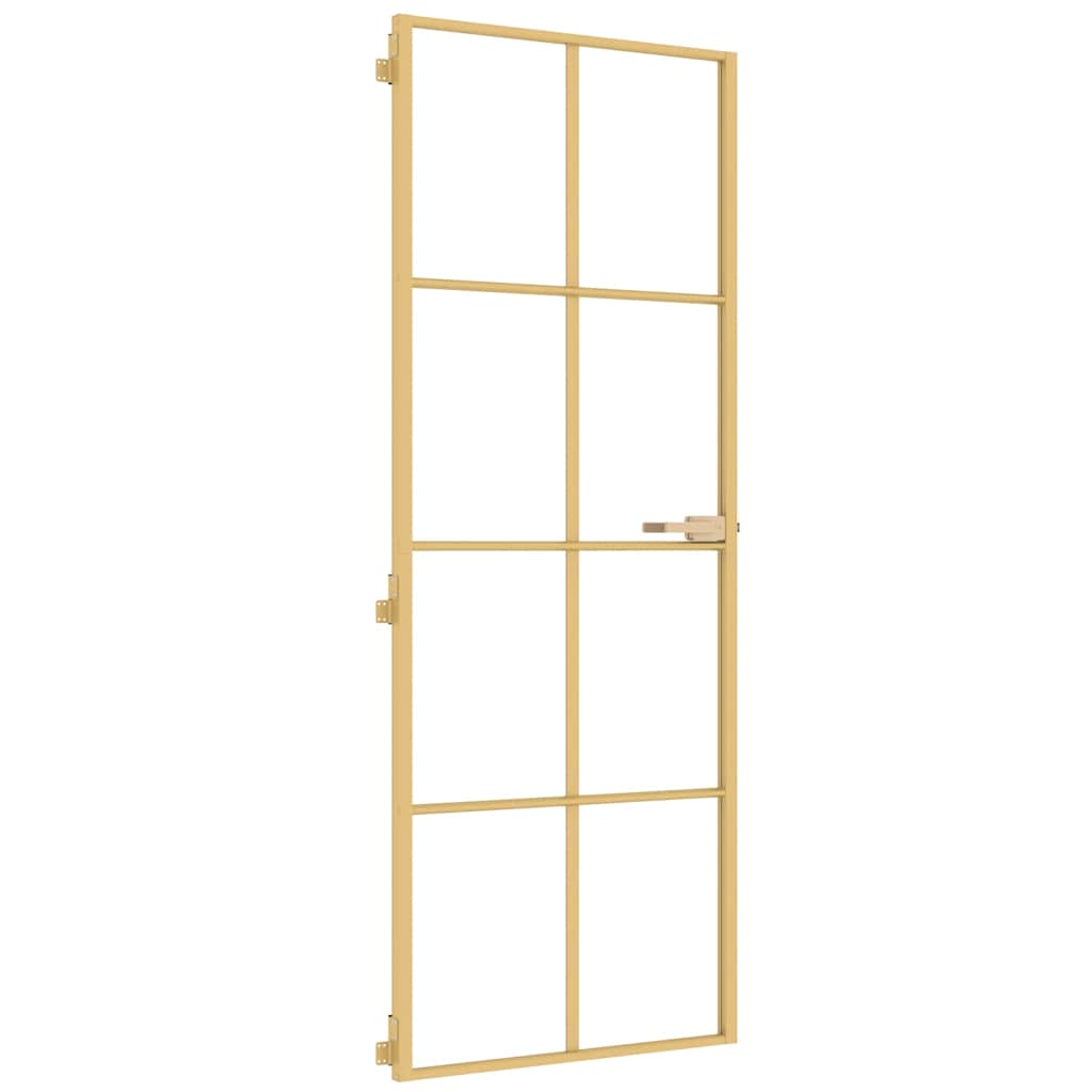 Innerdør slank gull 76x201,5 cm herdet glass og aluminium