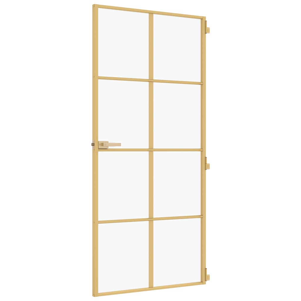Innerdør slank gull 93x201,5 cm herdet glass og aluminium