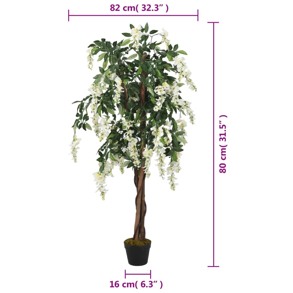 Kunstig blåregntre 560 blader 80 cm grønn og hvit