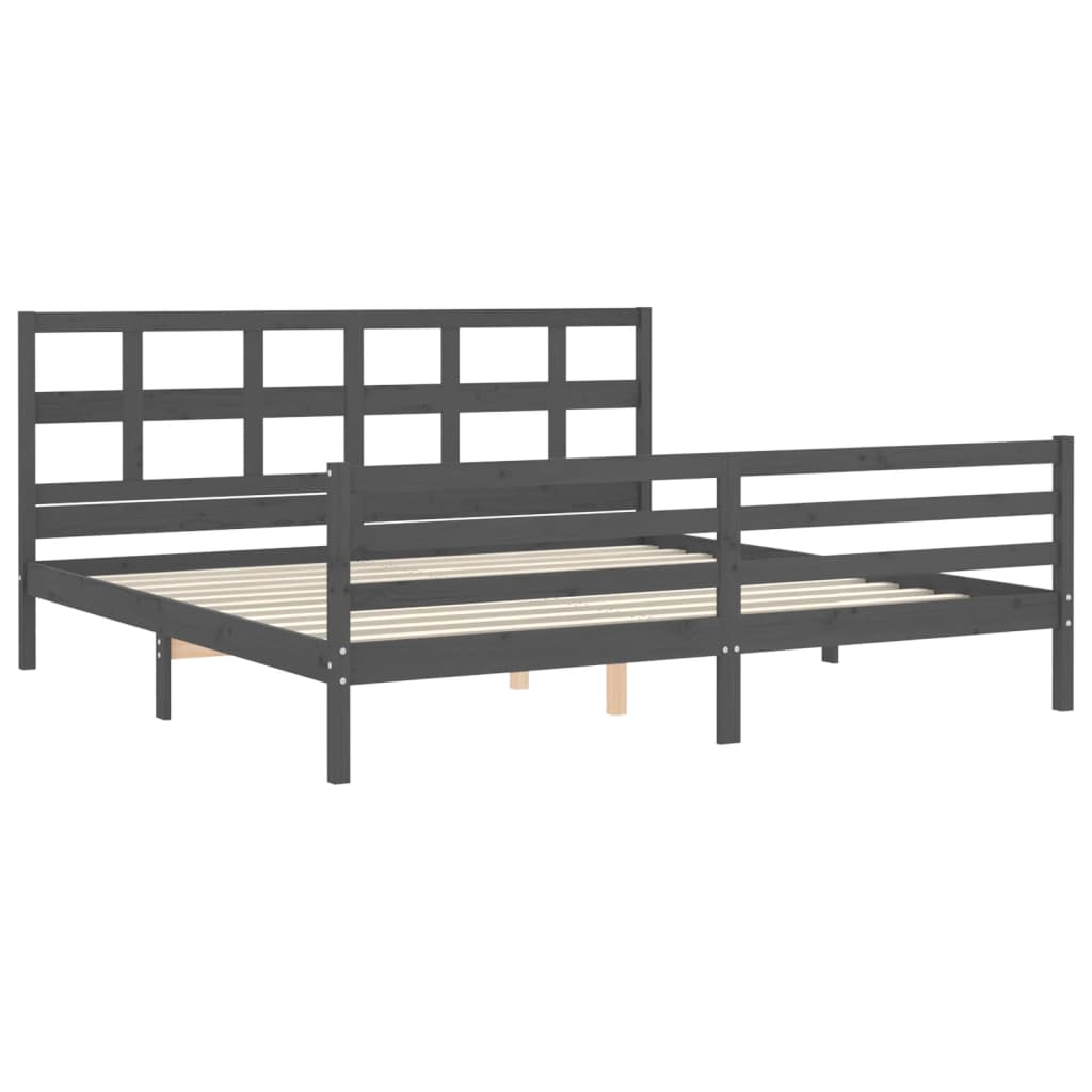 Sengeramme med hodegavl grå 200x200 cm heltre