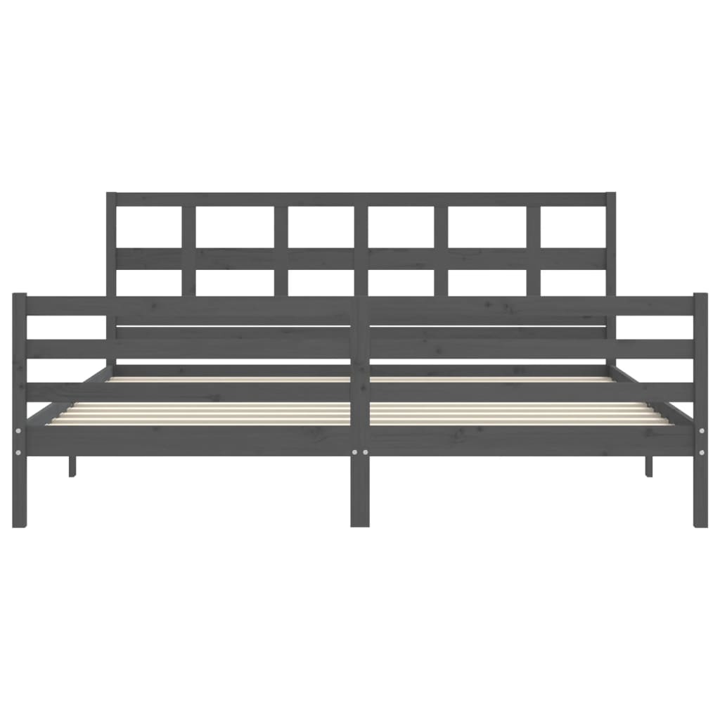 Sengeramme med hodegavl grå 200x200 cm heltre