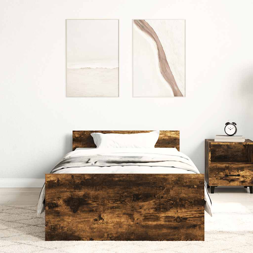 Sengeramme uten madrass røkt eik 90x200 cm konstruert tre