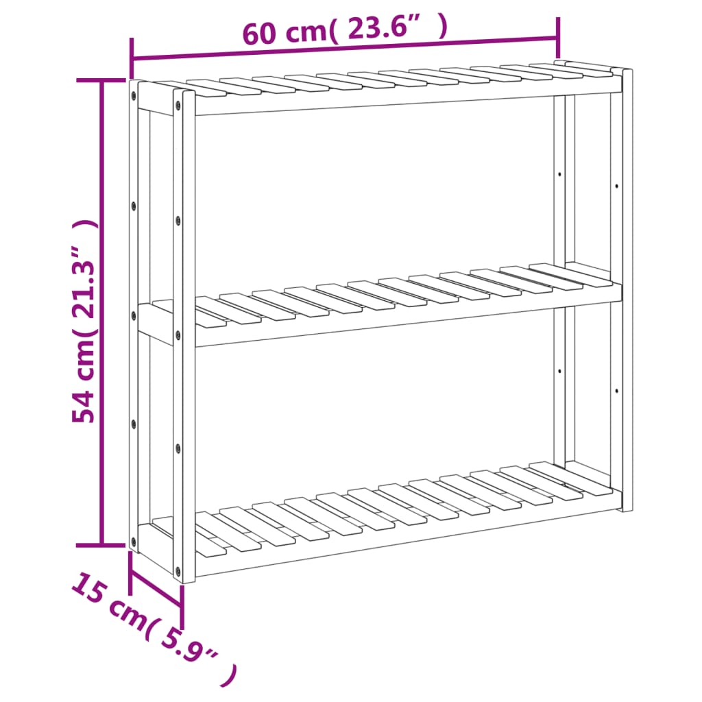 Baderomshylle 3 hyller veggmontert 60x15x54 cm bambus