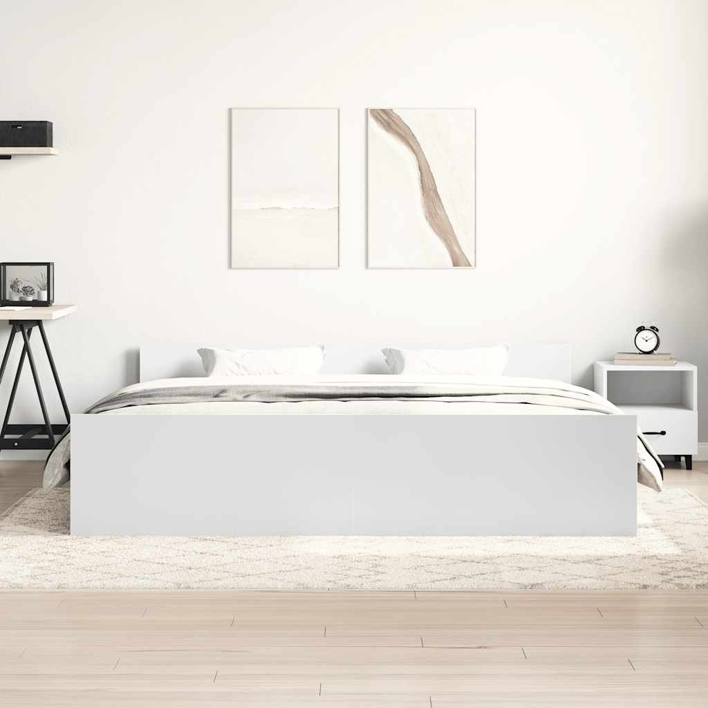 Sengeramme med hode- og fotgavl hvit 200x200 cm