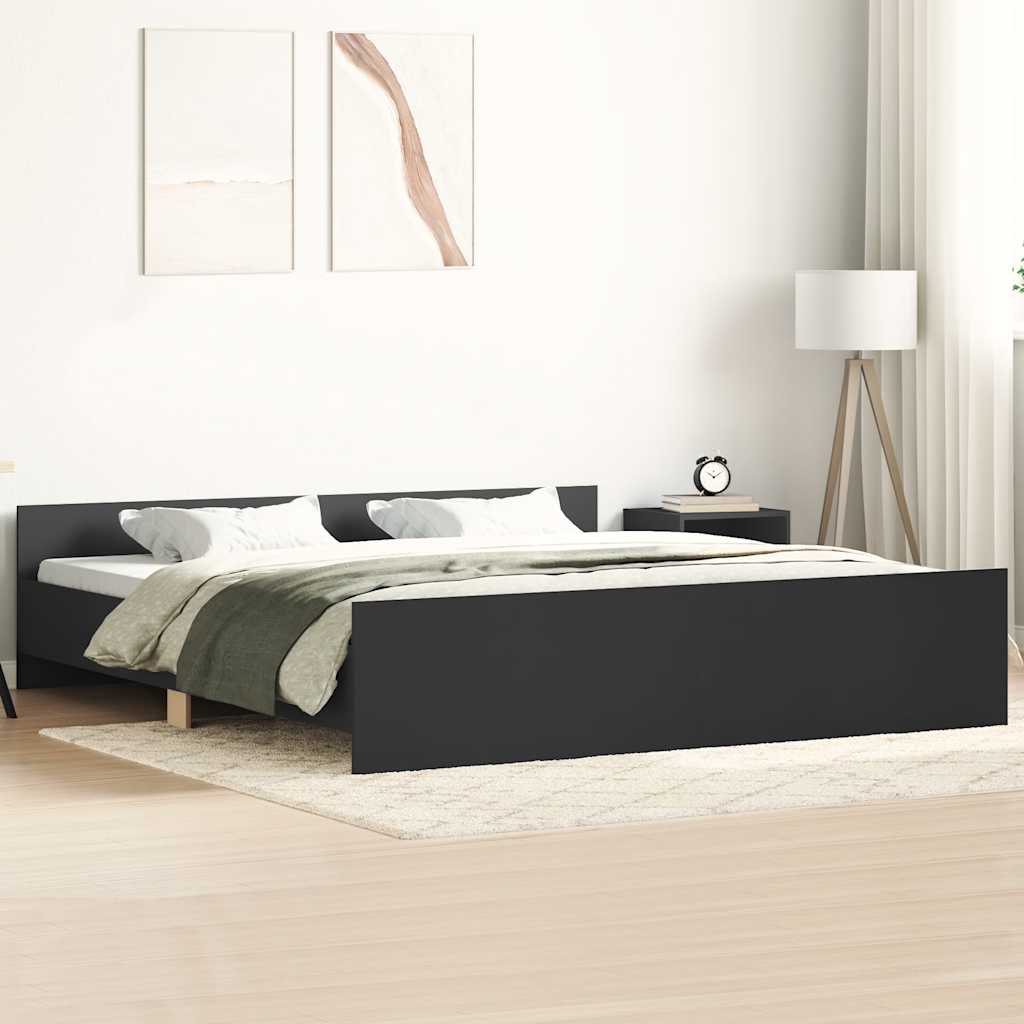 Sengeramme med hode- og fotgavl svart 200x200 cm