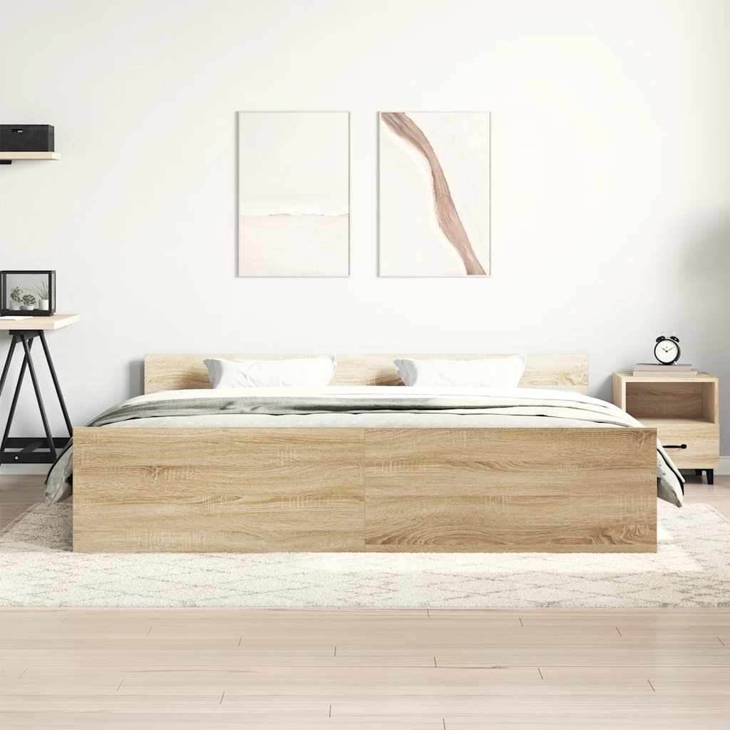 Sengeramme med hode- og fotgavl sonoma eik 200x200 cm